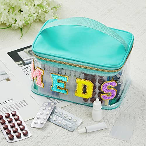 Geetery Chenille Letter Bag, Meds Cheer Travel Cases Cheerleader Gifts Cosmetic Bag Nylon Makeup Portable Preppy Patch with Zipper Toiletry Storage Case for Women(Green,Meds) - color: Green, style: Meds
