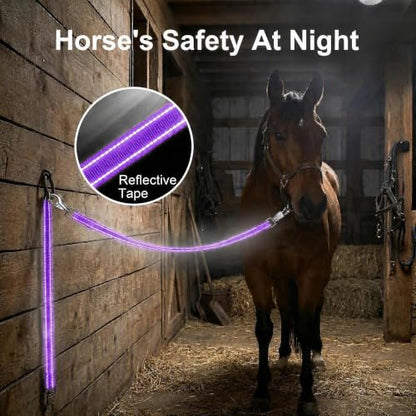 2 Pack Cross Ties for Horses, Heavy Duty Reflective Adjustable Trailer Tether (44"-78.7") with Panic & Bull Snap, 360° Anti-Tangle Barn Grooming Equipment (Purple) - color: Purple