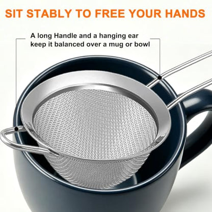 Small Fine Mesh Strainer Set, Stainless Steel Mini Sieve, Bar Strainer for Cocktail, Juice, Coffee, Tea Strainer for Loose Leaf Tea, Mini Sifter for Matcha, Flour, 2 PCS
