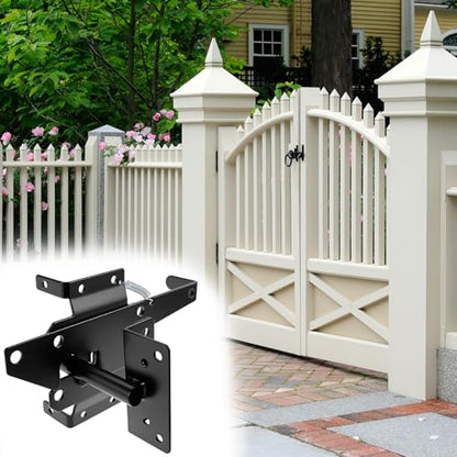 QWORK Heavy-Duty Self-Closing Gate Kit - 2 Sets, Hinges and Latch, Gate Hardware Kit, Includes 2 Latches, 4 Hinges