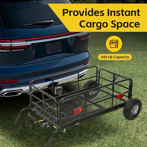 MaxxHal Hitch-N-Roll 2-in-1 Cargo Carrier & Push Cart - 400 lb Capacity Hitch Mount Steel Basket with 10" Flat Free Tires - Foldable Utility Rack for SUV, Truck, Camping & Ranch (50243) - style: Hitch-N-Roll Cargo Carrier