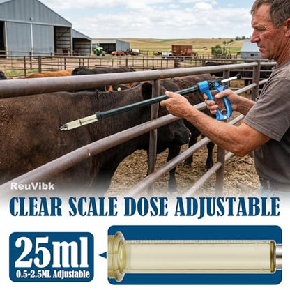 25ml Repeating Livestock Syringe Gun–Long Pole Veterinary Injector - size: 25ML