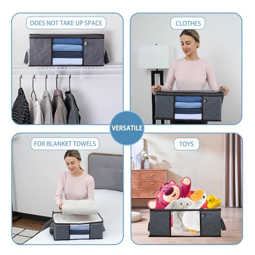 VENO 3 Pack Medium Clothes Storage Bag with Reinforced Handle 9.5 Gallon | Thick Container Bins Organizer for Blankets, Comforters, Bedding, Foldable w/ Sturdy Zipper, Clear Window, Grey(9.5 Gallon) - size: Medium, 9.5 Gallon, Set of 3