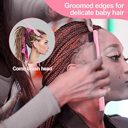 SWEET VIEW 3Pcs Slick Back Hair Brush | Rat Tail Comb, Edge | Bristle Brush, Sleek Ponytail/Bun Smoothing Baby Hair & Flyaways - color: Pink