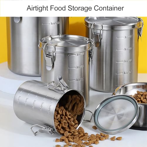 Pongnas Stainless Steel Pet Food Container, Metal Dog Food Container for Dog Food, Cat Food, and Bird Seeds, Compact Kitchen Storage Ideal for Countertop Display(2500ML)