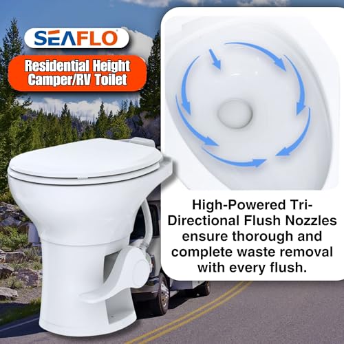 SEAFLO Porcelain RV Toilet with Sprayer Attachment - Elongated Bowl 19” Inch Residential Height, Gravity Flush, Foot Pedal Soft Close Seat Camper Motorhome Easy Install 4 -year Warranty SFRTCH-02-02 - color: White (Ceramic Bowl with Sprayer)