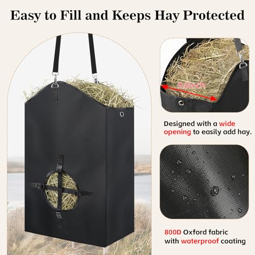 3 Pcs Hay Bags for Goats, 27.5" x 17.5" x 9.8" Hay Feeder, Plastic Buckle - color: 3 Pcs with storage bag