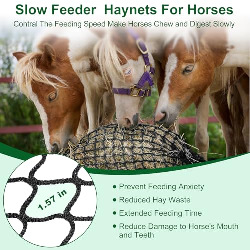 6x6ft Round Bale Hay Net for Horses, Large Thick & Durable Nylon Knotless Slow Feeder Hay Nets for Horses and Goats Healthier Feeding Solution - size: 6*6 Ft