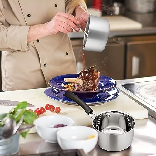 TeamFar 1qt & 2qt Saucepan with Lid, Stainless Steel Small Cooking Pot | Milk Sauce Pan with Long Handle for Home Kitchen, Non-Toxic & Heavy-Duty, Multi-use & Dishwasher Safe - size: 1QT+2QT