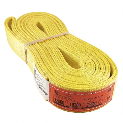 DD Sling 2" x 8' Nylon Endless Lifting Sling – USA Made | 12,800 lb Vertical, 10,200 lb Choker, 25,600 lb Basket – 2 Ply Heavy Duty 900 Webbing, Type 5 Endless Rigging Sling - size: 2"x8'