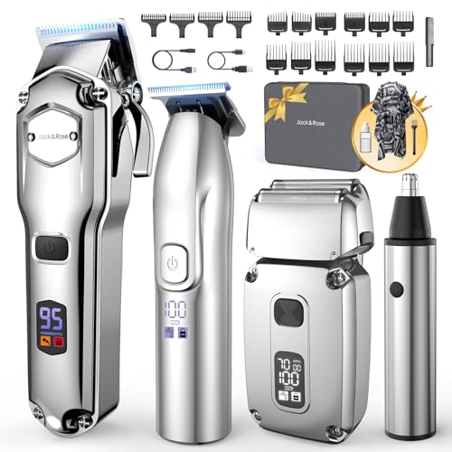 Jack & Rose Hair Clippers for Men Set Professional, Cordless Men Hair Trimmer, Electric Shavers, Barber kit, 4 in 1,LED Display, for Nose, Body, Bald Head | Barber kit, 4 in 1,LED Display, for Nose, Body, Bald Head