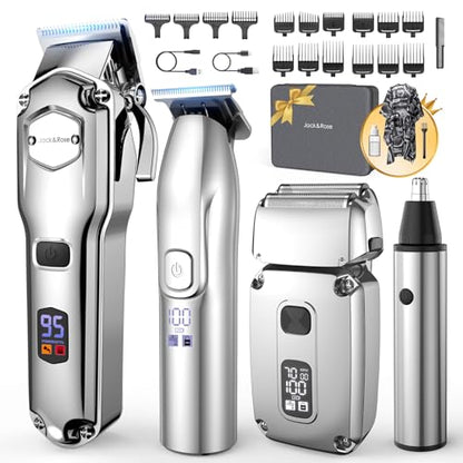 Jack & Rose Hair Clippers for Men Set Professional, Cordless Men Hair Trimmer, Electric Shavers, Barber kit, 4 in 1,LED Display, for Nose, Body, Bald Head | Barber kit, 4 in 1,LED Display, for Nose, Body, Bald Head