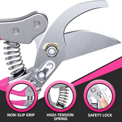 DECERK® 8.5" Bypass Pruning Shears for Women – Lightweight Garden Scissors, Ultra Sharp SK5 Blade, Ergonomic Handle Reduces Hand Fatigue, Ideal Pruners for Arthritic Hands, Pink Tools Gift for Mom - style: Lightweight Women Clipper