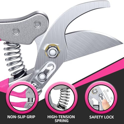 DECERK® 8.5" Bypass Pruning Shears for Women – Lightweight Garden Scissors, Ultra Sharp SK5 Blade, Ergonomic Handle Reduces Hand Fatigue, Ideal Pruners for Arthritic Hands, Pink Tools Gift for Mom - style: Lightweight Women Clipper