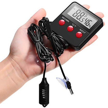 Weewooday 2 Pcs Digital Reptile Thermometer Hygrometer Gauge with Probes | Terrarium Habitat Monitoring Display, Indoor Outdoor Use, Max Min Memory, Probe Sensor, Reptile Pet Care Greenhouse Garden