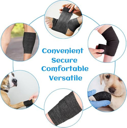 24 Rolls Elastic Self Adhesive Bandage Wrap 1 Inch, Breathable Non Woven Cohesive Bandage, Vet Wrap for Dogs, Ankle Sprains Swelling Medical First Aid Tape, Sports Athletic Tape Color Black - color: 1 Inch-24 Count Black
