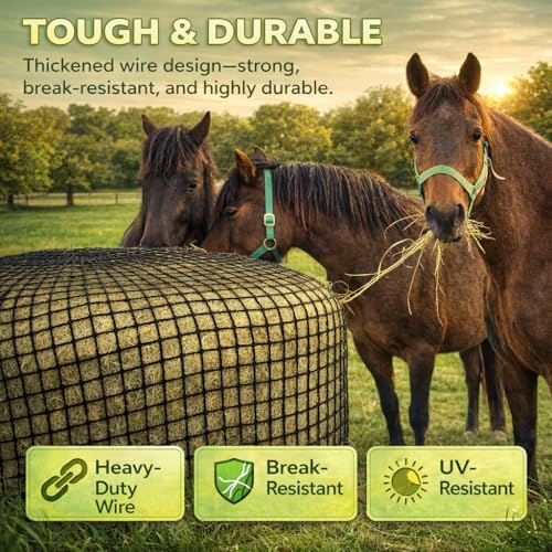 6x6 ft Round Bale Hay Net – Slow Feeder for Horses & Livestock, Extra Dense 2" Knotless Holes, Durable & Healthy Feeding Solution - size: 6 x 6 ft