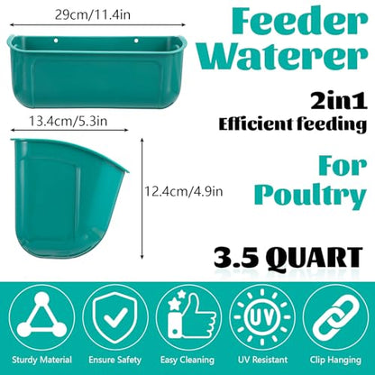 Lemecima Goat Feeders Fence Hanging, 3.5 Quart Chicken Feeder Trough for Livestock Poultry 4 Pack