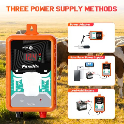 15 Miles Electric Fence Energizer, 4J Output 12KV High Voltage Pulse Charger, AC/DC Power with LED Indicator & ON/Off Switch, Electric Fence for Livestock Poultry Garden Wildlife Control