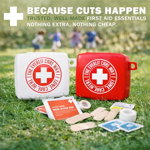 EVERLIT Pocket-Aid Kit | Travel-Friendly Hard-Shell Cases with 50 Items for Cuts, Scrapes, Burn & Wound Care | Pack of 3 Mini First Aid Kits for Travel, Outdoor, School, Camping, Home, Office (White) - color: White