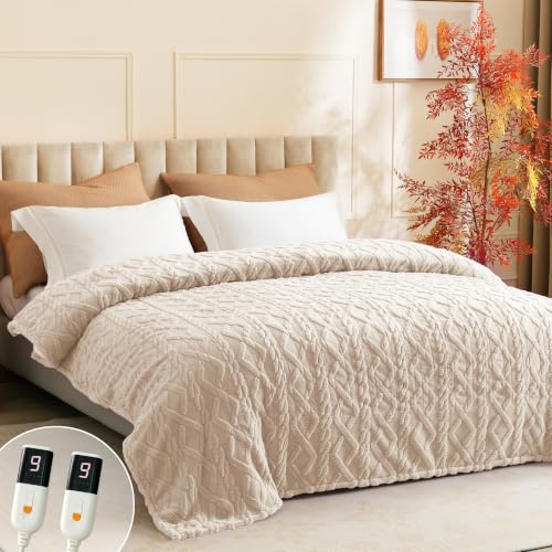 Heated Blanket Queen Size, Soft Plush Electric Blanket, Beige - color: Beige, size: Queen
