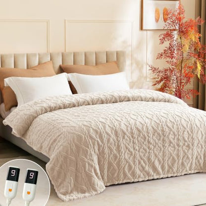 Heated Blanket Queen Size, Soft Plush Electric Blanket, Beige - color: Beige, size: Queen