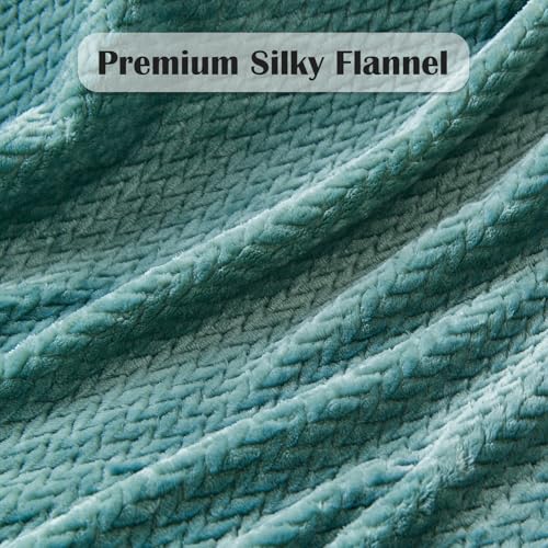 NEWCOSPLAY Fleece Leaves Pattern Throw Blanket, Light Teal, 50"x60" | Super Soft Throw Blanket, Lightweight Cozy Bed Sofa Blanket, Premium Silky Flannel Fleece, Travel Blanket for All Season Use - color: Light Teal, size: Throw(50"x60")