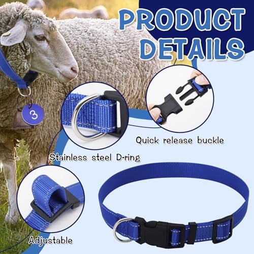 20 Sets Reflective Goat Collars with Bells and Number Tag, Adjustable Nylon Sheep Collar with Quick Release Buckle Anti Lost Pet Collar for Small Farm Animal Goat Sheep