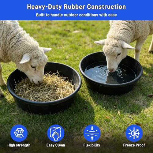 6Pcs Rubber Feeder Pan 3 Gallon/12 Quart Heavy Duty Rubber Horse Feed Bucket, Deep Rubber Feeding Water Bowl Chicken Dust Bath Tub Container for Livestock Goat Pig Dog Duck Fram Small Animals
