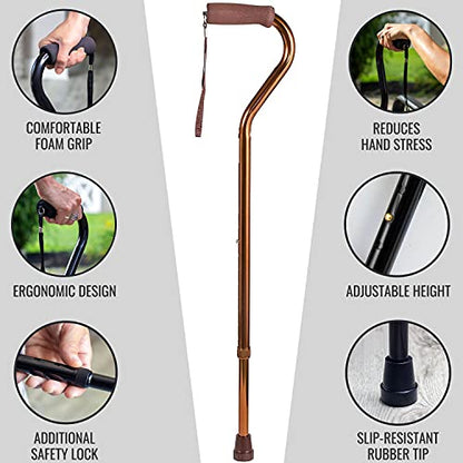 DMI Walking Cane for Adult Men and Women, FSA Eligible, Lightweight and Adjustable, Ergonomic Hand Grip and Wrist Strap - color: Bronze