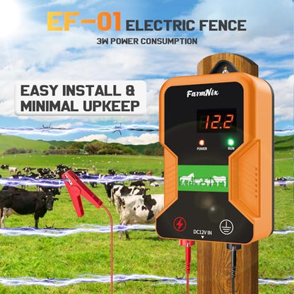 Electronic Fence Controller 15KM Electric Fence Charger 12kV 2J Power Pulse Agricultural Fencing Controller Electric Fencer Kit for Livestock Farm Garden Goat Cattle Horse Deer Electric Fencer Charger