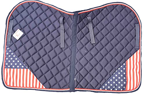 USA Flag Horse Saddle Pad Set with Matching Fly Bonnet – All Purpose English Saddle Pad, Patriotic Horse Gear, 4th of July Equestrian Outfit, Jumping & Training Tack - size: COB