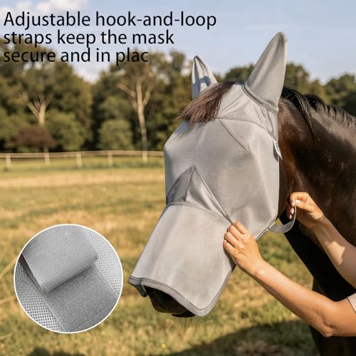 Raelitego Horse Fly Mask with Ears & Nose, Breathable Mesh, UV Protect (XS) - size: XS