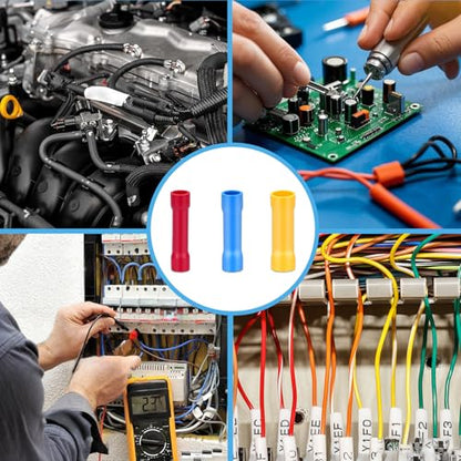 Butt Splice Connectors Kit 22-10 AWG Wire Crimp Connector Assortment Electrical Wires Insulated Terminal Straight Crimps Terminals for 22 20 18 16 14 12 10 Gauge Wiring (Pack of 200Pcs)