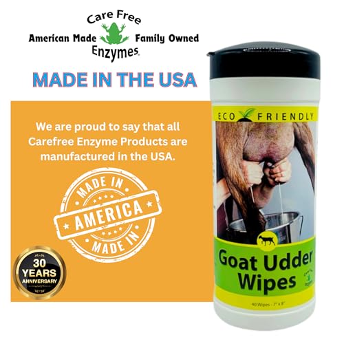 CareFree Enzymes Goat Udder Wipes — Natural Enzyme Teat Wipes for Dairy Goats, Pre & Post Milking Cleaning, 40 Count