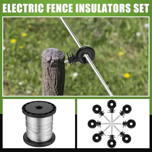 MorningRo 2-Mile 5000V 0.1Joule Electric Fence for Preventing Animals Intruding, 50 Black Fence Insulator and 1 Socket Tool, 250ft Aluminum Wire for Electric Fencing Grid System Accessories - size: 76M