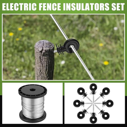 MorningRo 2-Mile 5000V 0.1Joule Electric Fence for Preventing Animals Intruding, 50 Black Fence Insulator and 1 Socket Tool, 250ft Aluminum Wire for Electric Fencing Grid System Accessories - size: 76M