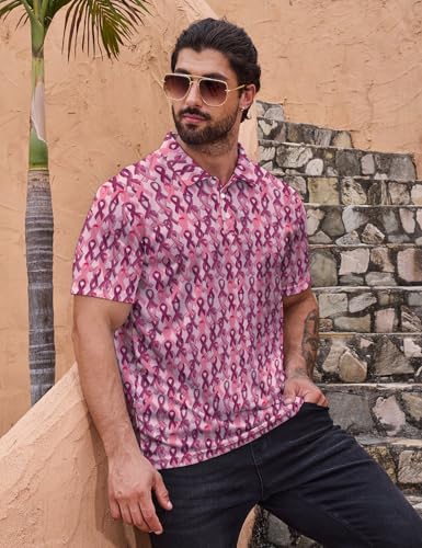 Funny Golf Shirts for Men, Quick Dry Moisture Wicking Polo Shirts - color: Breast Cancer, size: Medium
