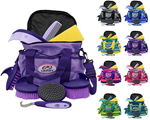 Derby Originals 9Piece Horse Grooming Set with Matching Nylon Carry Bag - Available in 8 Fun Colors, Purple & Lavender - color: Purple/Lavender
