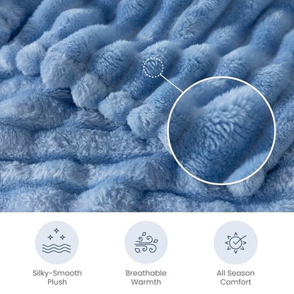 Berkshire Ribbed VelvetLoft® Blanket – 330gsm Medium Weight Plush, Extra Soft & Warm Plush Blanket for Bedroom, Couch, Travel – Durable & Easy Care(Blue Moment, King Size 90" x 108") - color: Blue Moment, size: King (90 in x 108 in)