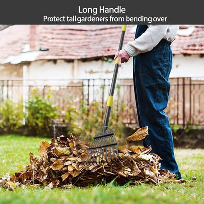 Oliynedy Leaf Rake for Gardening, Adjustable Metal Garden Rake for Leaves Long Handle 30-70", 11 Tines 9" Wide Small Lawn Collapsible Yard Adult Kids Rake for Camping Flower Beds Mulch Shrub - style: 30-70