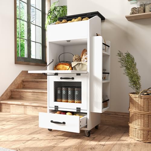 Verano Garden 16.0" Potato and Onion Storage Bin on Wheels, Bread Box - color: White, size: 16.0"
