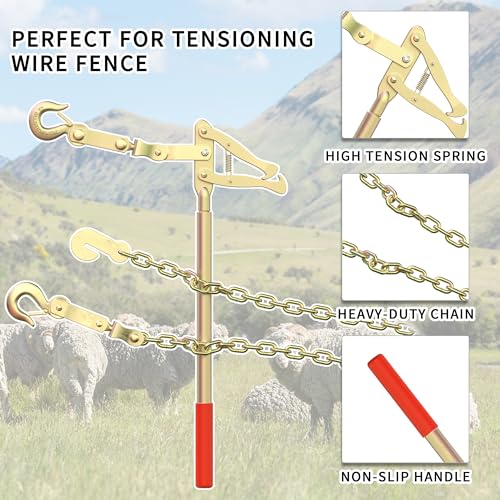 Fence Stretcher Tool Chain Link Fence Bar Puller, Heavy Duty Steel 19.7ft Chain Strainer Wire Tensioner, Barbed Wire Fence Tensioner and Repair Tool, Capacity 2200 lbs (2 Pack)
