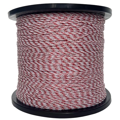 Upgraded Electric Fence Polywire,Fence Rope 6 Stainless Steel Strands for Reliable Conductivity and Rust Resistance UV Rust Resistant, 5050 Feet/1540 Meters,Red and White Color