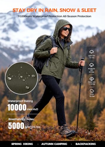 wantdo Women's Waterproof Ski Jacket Warm Fleece Lined Snow Winter Coat | 10000mm Waterproof Snowboard Jacket for Skiing, Hiking, Commute, Removable Hood, 6 Pocket, Windproof Warm -10°F to 50°F - color: Army Green, size: Medium