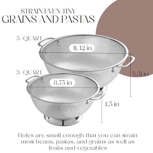 Bellemain Stainless Steel Colander for Kitchen, 3 & 5 Qt Strainers - size: 3Qrt + 5Qrt