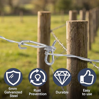 40 Pack 6mm Fence Wire Tighteners with 1 Tightener Tool Combo, 1/4" Barb Wire Tightener for Fast Tighting Metal Fence Post and Garden Fence Wire（Tighteners Handle）