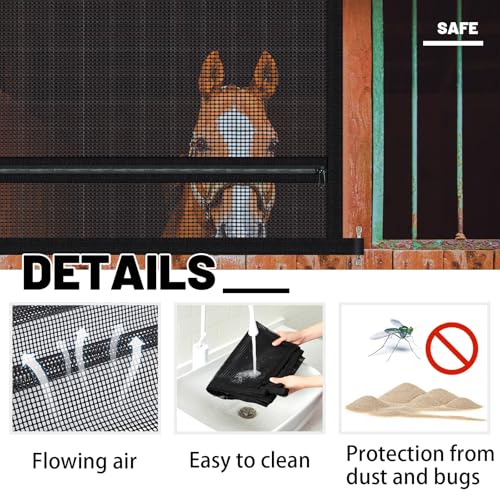Threlaco 1 Pcs 35'' x 26'' Horse Trailer Window Screen Horse Trailer Air Circulation Mesh Safety Bar Horse Trailer Accessories Reinforced Window Nets with 8 Fasteners and 16 Screws, Black