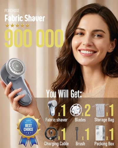 POPCHOSE Fabric Shaver, Lint Shaver with 6-Leaf Blade, Rechargeable - color: Grayish White