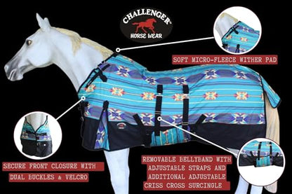Challenger 1200D Turnout Waterproof Rain Horse Sheet Light Winter Blanket 378B - color: Turquoise Aztec, size: 76 inches